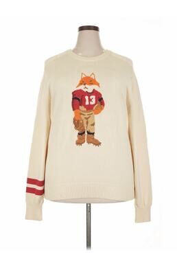 AKOO & Co. Football Fox Embroidered Sweater Cream Retro Varsity XXL 2XL